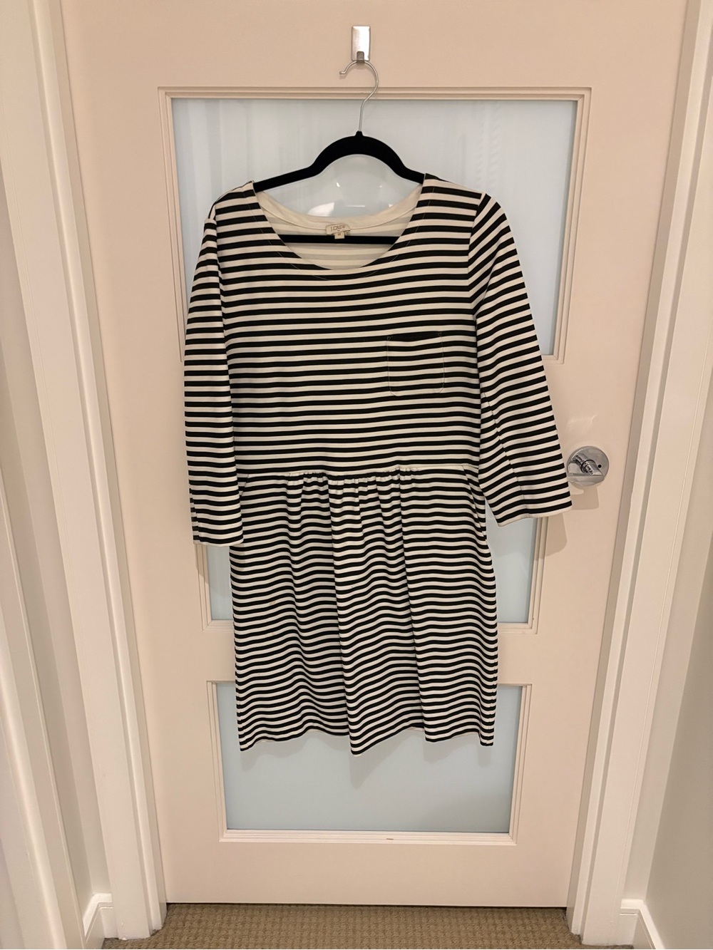 J. Crew Black and White Striped Long Sleeve Scoop Dress
